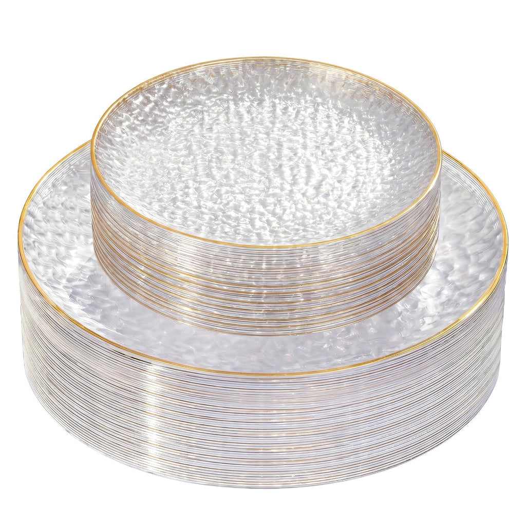60Pcs Clear Plastic Plates, Clear Disposable Plates With Gold Rim, Heavy-duty Gold Plates, Hammered Party Plates Include