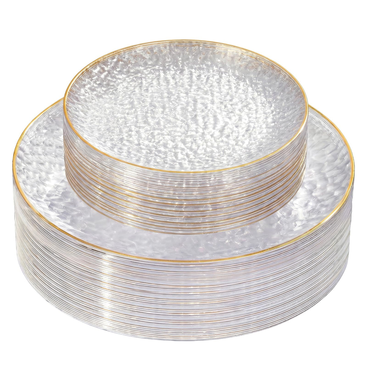 60Pcs Clear Plastic Plates, Clear Disposable Plates With Gold Rim, Heavy-duty Gold Plates, Hammered Party Plates Include
