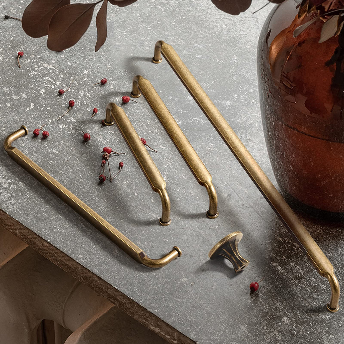 5 Inch Hole Center Antique Brass Zinc Alloy Cabinet Pulls Kitchen Cabinets Hardware, 6 Pack Vintage Brass Solid