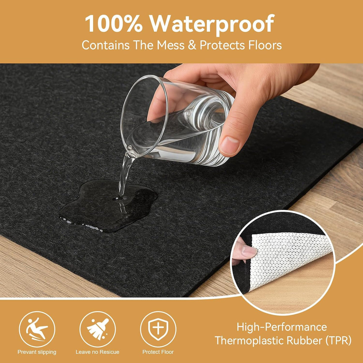 1/4" Thick Felt and Natural Rubber Backing Rug Pad - Non Slip Carpet Gripper for 5 x 7 Ft Area Rugs - Protective