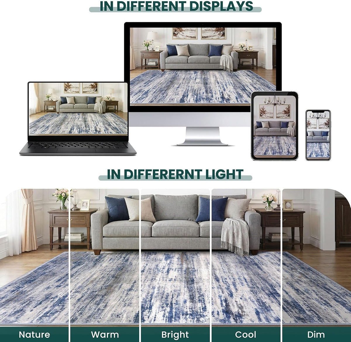 Abstract Rugs Washable Small Area Rug Grey-Blue