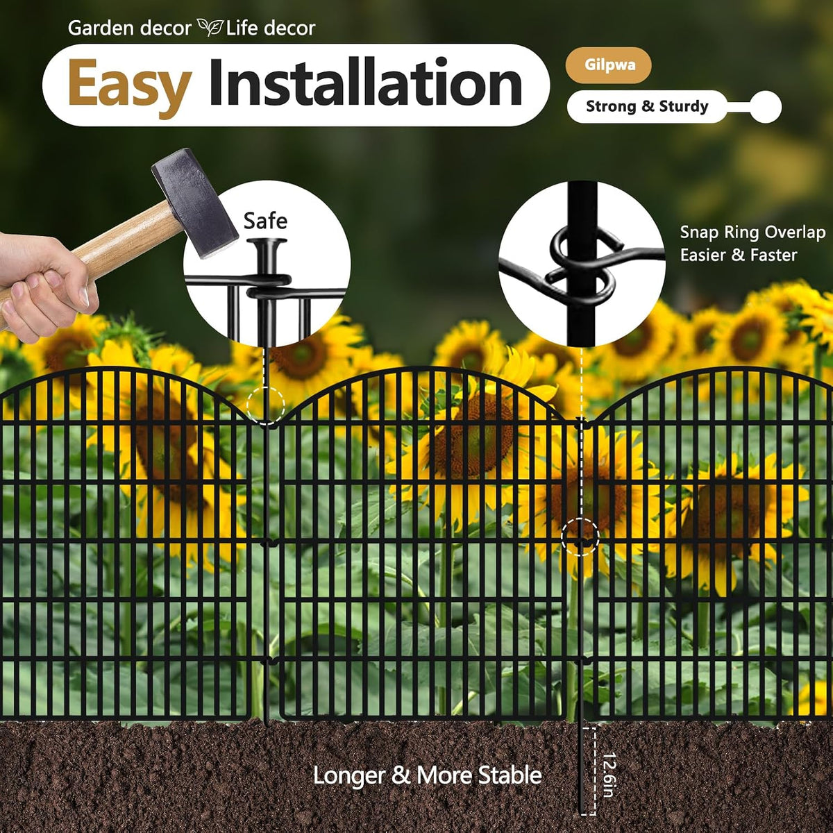 10 Panels Garden Fence Animal Barrier, 33 in(H) X 24 ft(L) Dog Fence Outdoor for Yard Rustproof No Dig Fencing