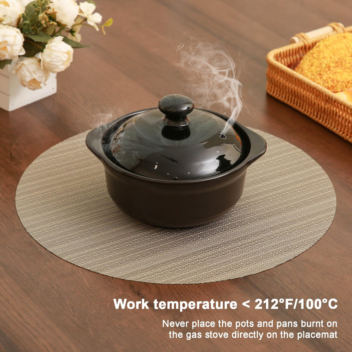 15 Inch Round Placemats Set of 8, Washable Vinyl Woven Place Mats