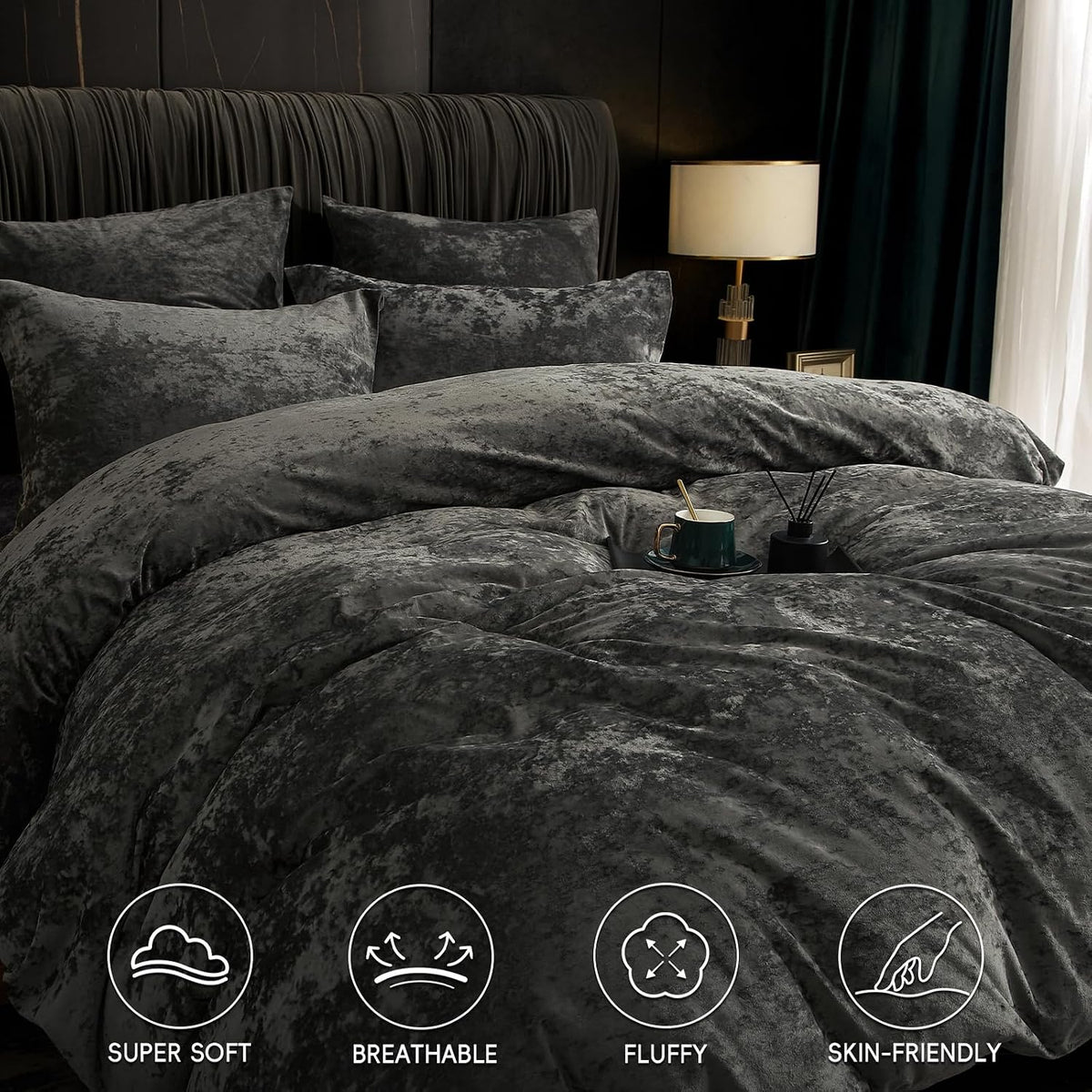 Duvet Cover Set, 3pcs Ultra Soft Breathable Comforter Cover Set, Luxury Cozy Flannel Duvet Cover