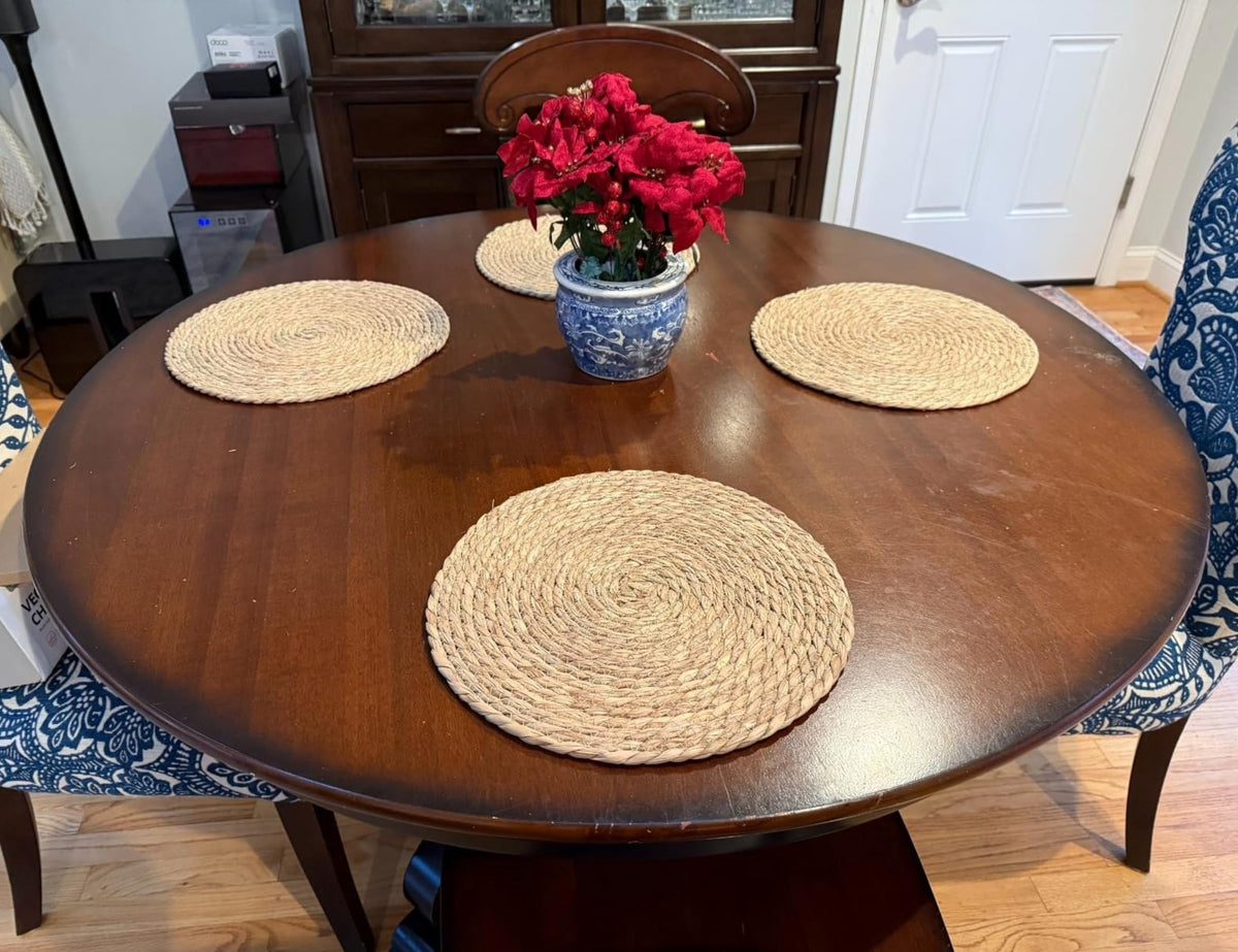 13 in Round Woven Placemats Plate Chargers Set of 4, Boho Farmhouse Rustic Woven Place Mats for Dining Table Decor