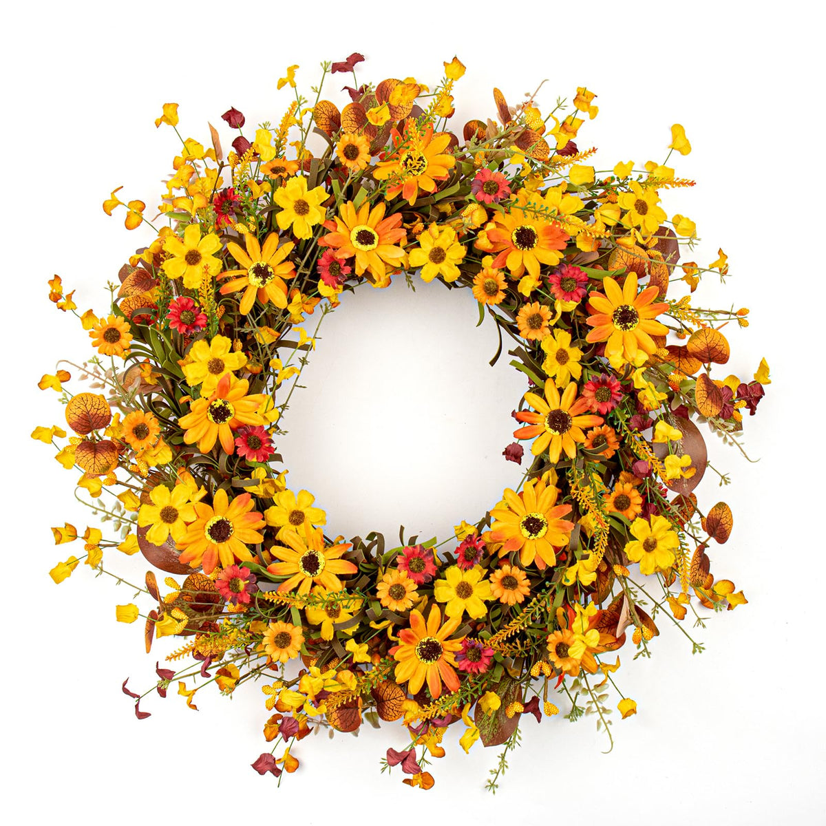 Fall Wreaths for Front Door 22 Inch Artificial Fall Wreath Orange Autumn Wreath with Berries and Eucalyptus Leaves