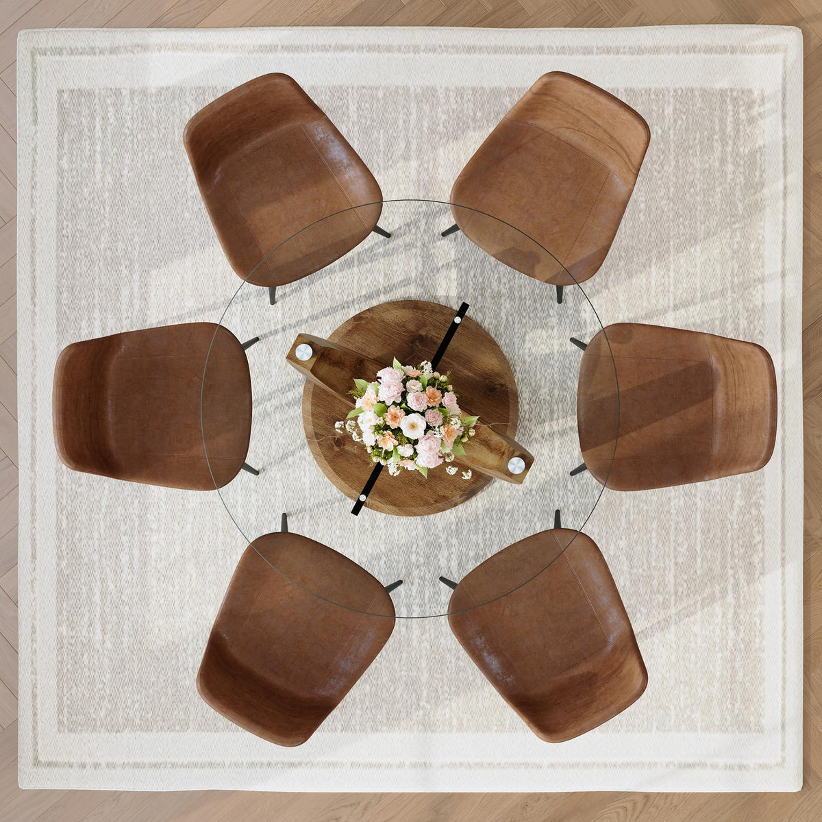 48 Inch Round Glass Dining Table Set for 6