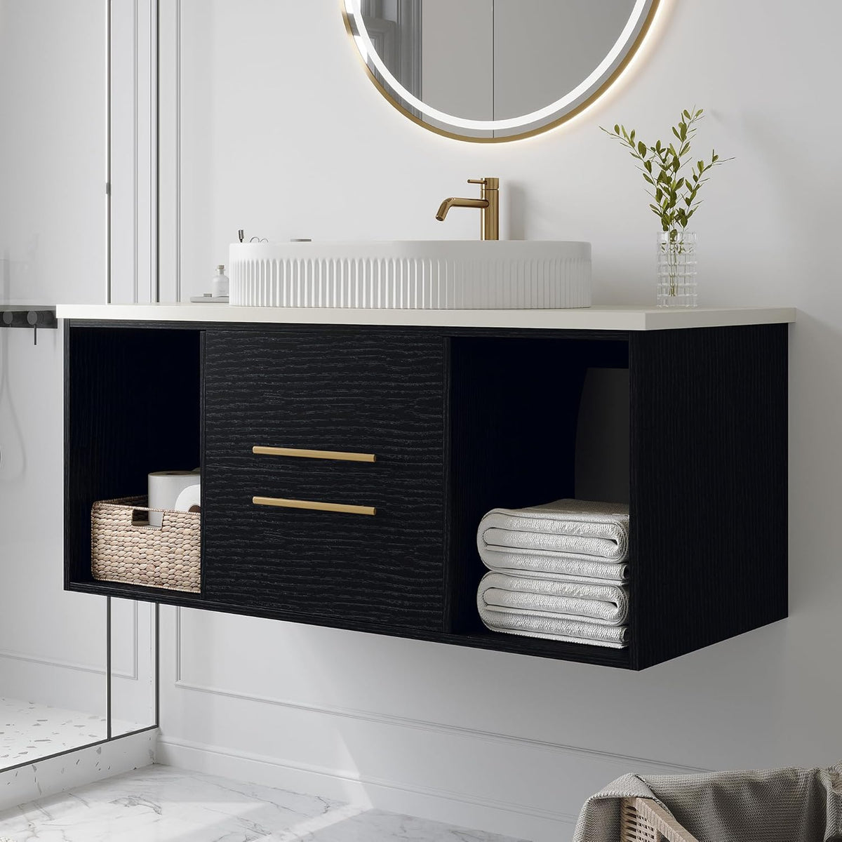 40" Modern Floating Bathroom Vanity with Premium AAA Grade Ceramic Sink, Wall-Mounted Solid Wood Cabinet