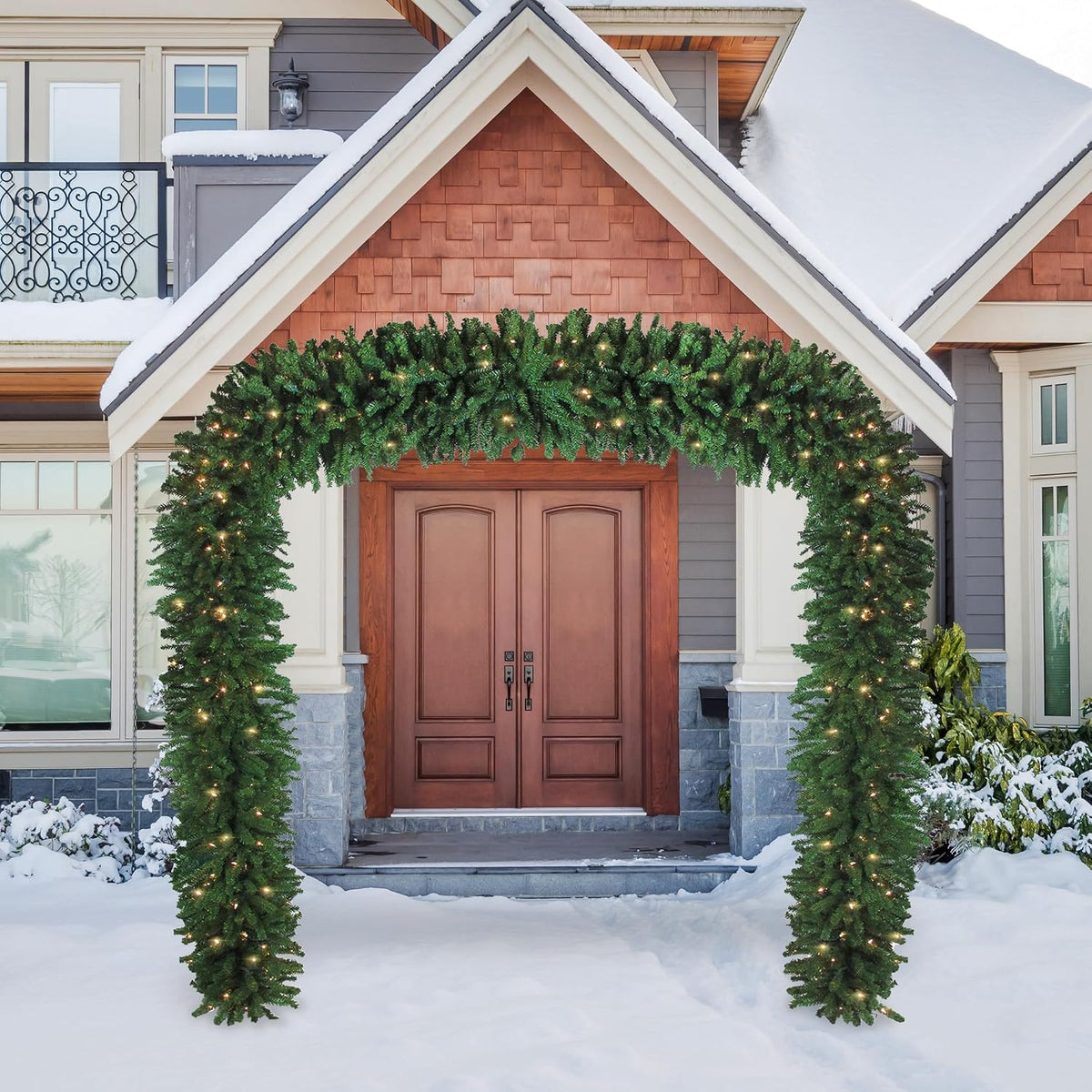 Pre-Lit Pine Artificial Christmas Archway Decoration - 9' x 8' - Clear Lights