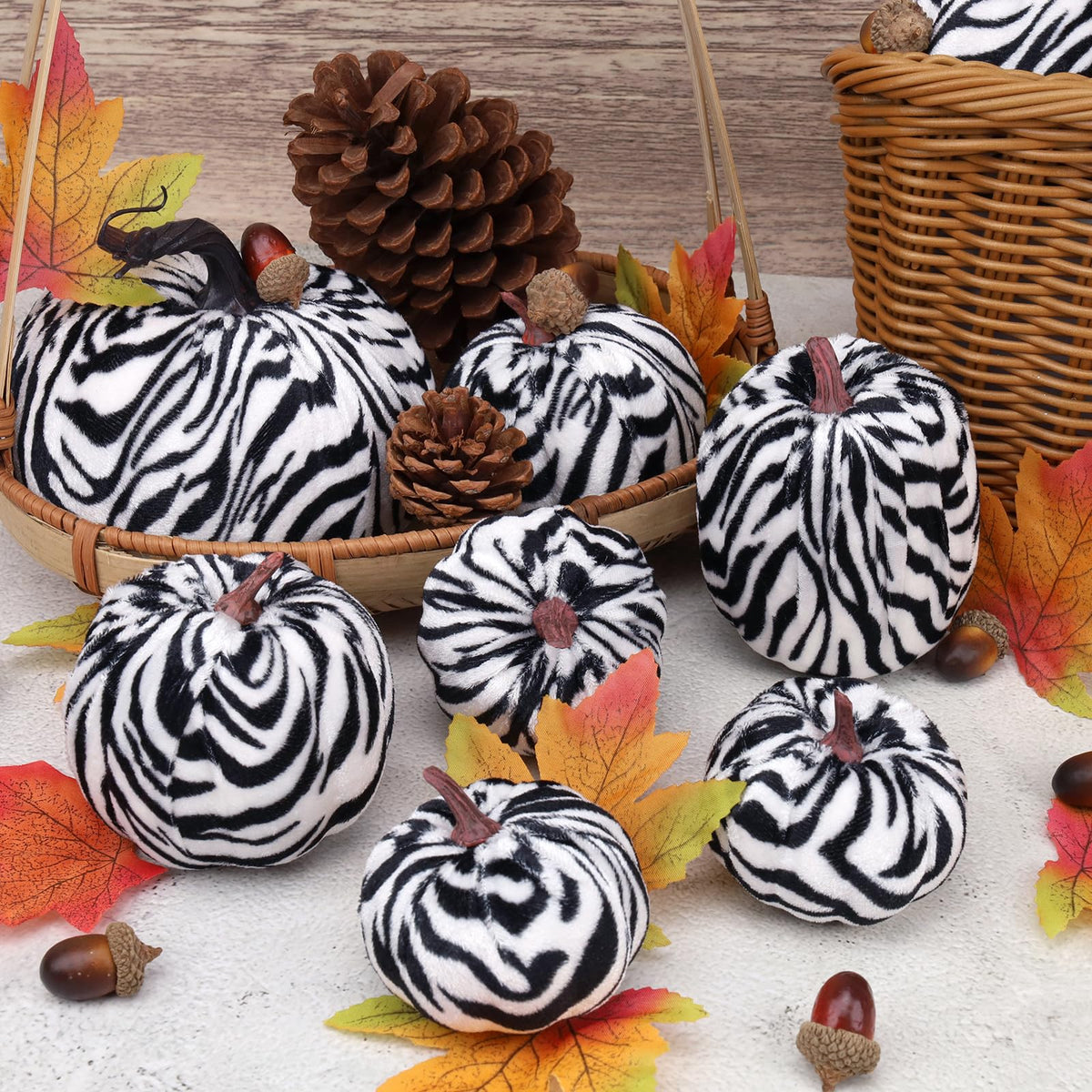 8 Pcs Artificial Zebra Velvet Pumpkins Fake Fall Pumpkin Decor