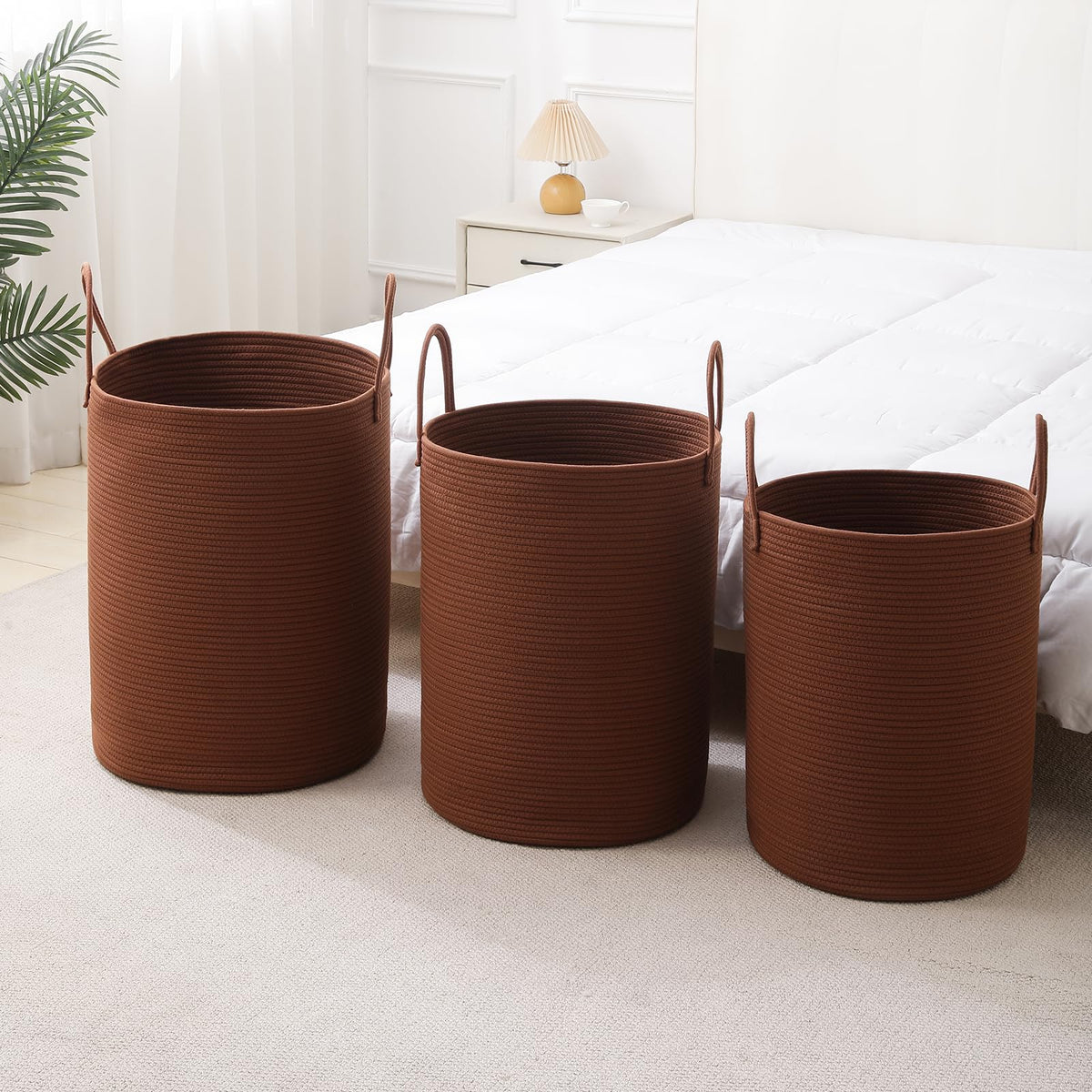 Basket Hamper Tall Rope Storage Woven for Blanket toys Dirty Clothes Bathroom Bedroom (Dark Brown, 60L/15.8Gal)