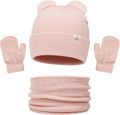 Baby Toddler Winter Beanie Hat Mittens and Neck Warmer with Bear Ear Set