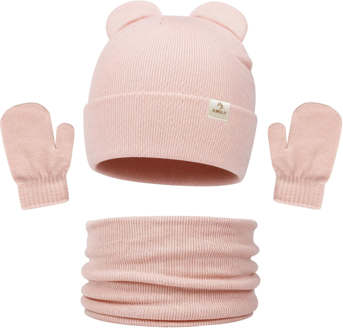 Baby Toddler Winter Beanie Hat Mittens and Neck Warmer with Bear Ear Set