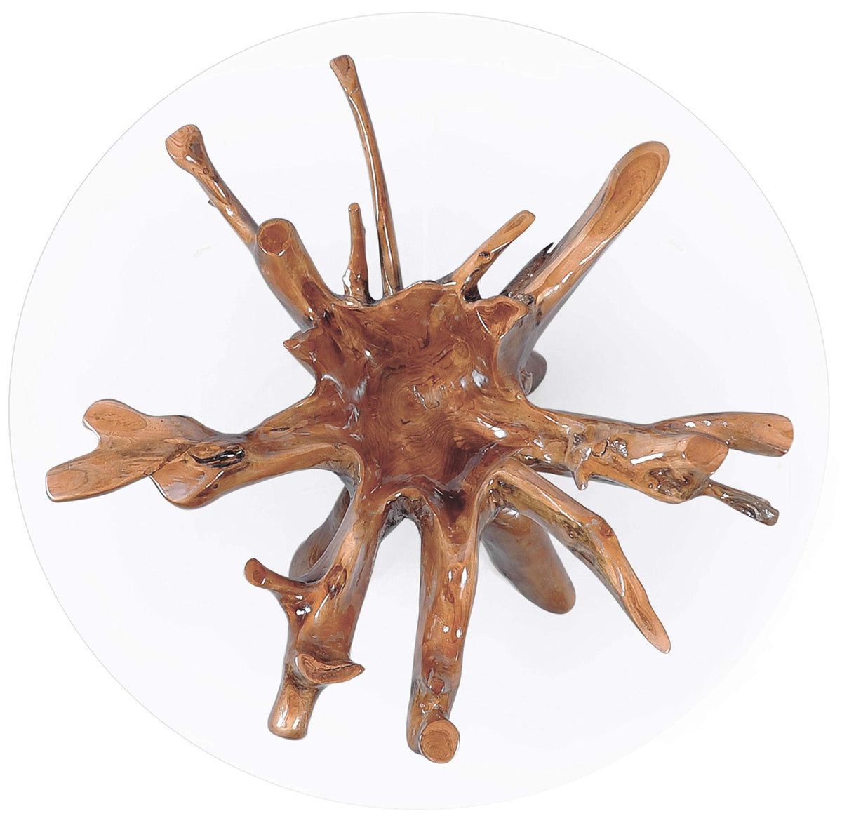 Teak Wood Root Dining Table Including 55 Inch Round Glass Top Made