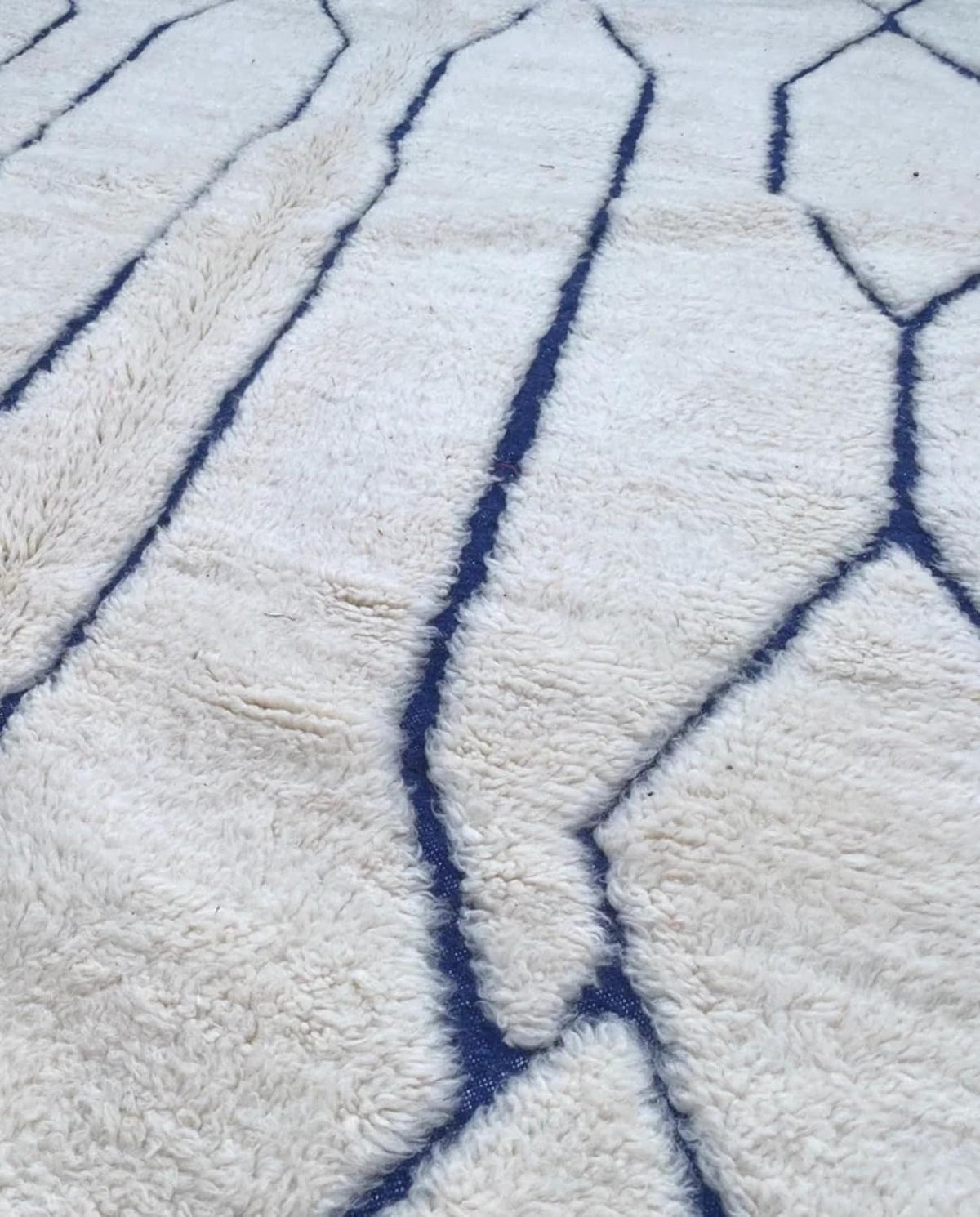 Beni Ourain Moroccan Rug, Cream Blue Diamond Lattice (5x7 ft)