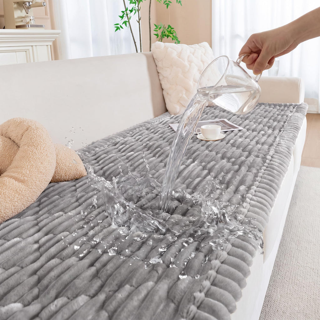 100% Waterproof Fuzzy Couch Cover for Dogs Light Grey 27.6"x82.7"