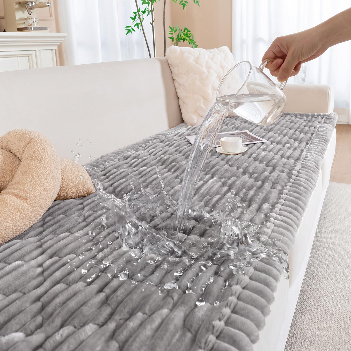 100% Waterproof Fuzzy Couch Cover for Dogs Light Grey 27.6"x82.7"