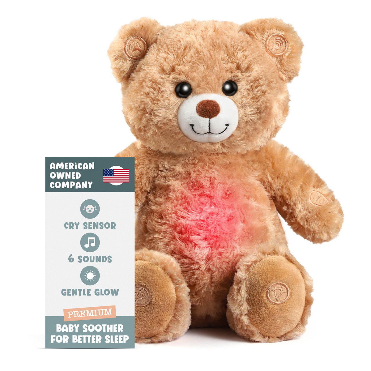 Teddy Bear Plush Heartbeat Sleep Soother for Newborns, 11 Inch