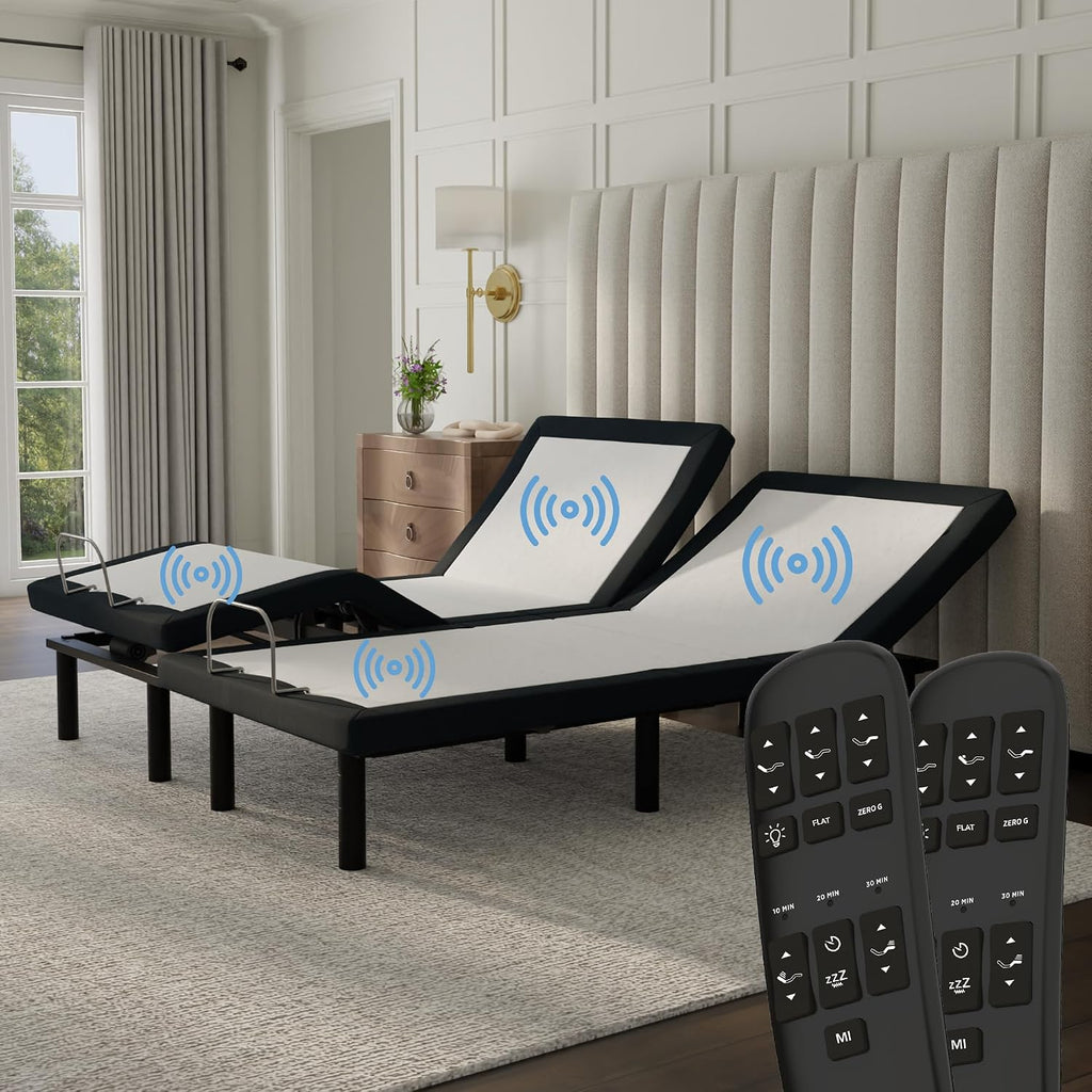 E4 Cal King Split Adjustable Bed Base Frame with Wireless Remote, Massage Motors, Anti-Snore, Zero Gravity, Dual USB