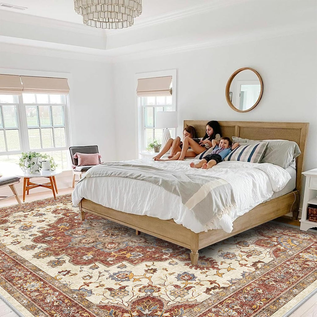 Washable Oriental Area Rug - Rugs Soft Carpet Waterproof Floral Distressed Indoor Stain Resistant Non-Shedding