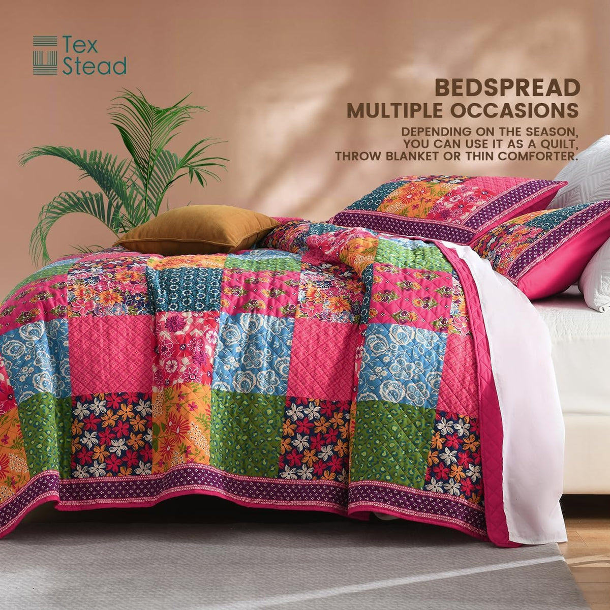 Quilt Set - Washed Quilted Patchwork Comforter Coverlet, Lightweight Breathable Bedspread for All Seasons