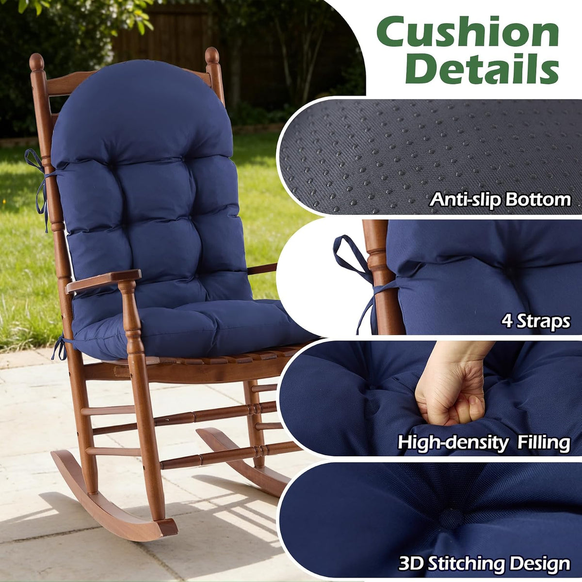 Rocking Chair Cushions, Indoor/Outdoor Adirondack Chair Cushion, Waterproof and Fade-Resistant Rocking Chairs Pads