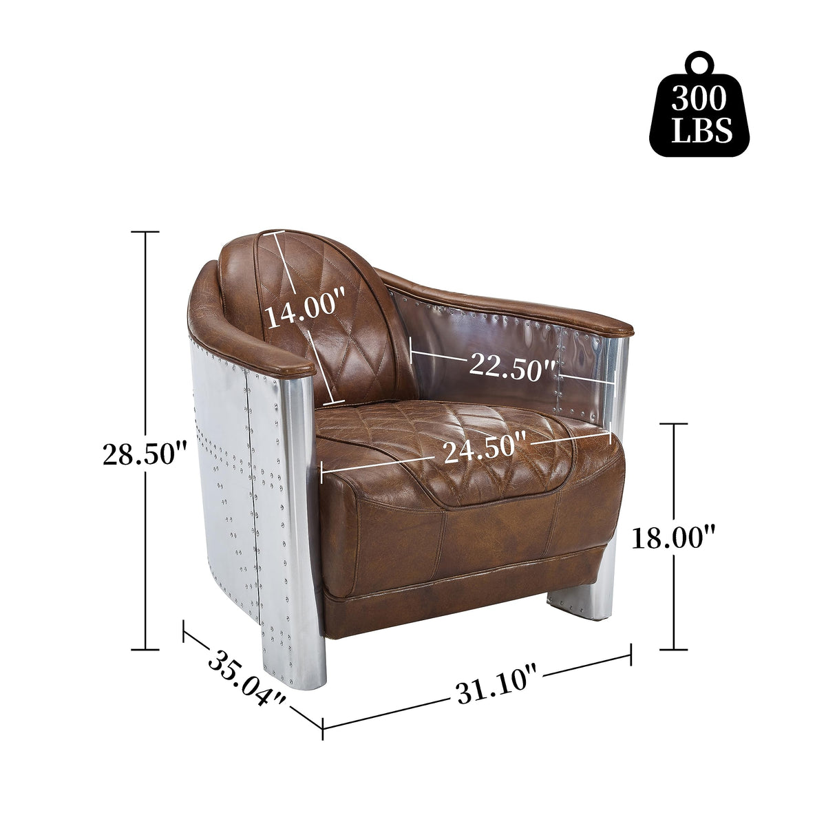 Mid Century Industrial Genuine Leather Accent Club Chair Cognac