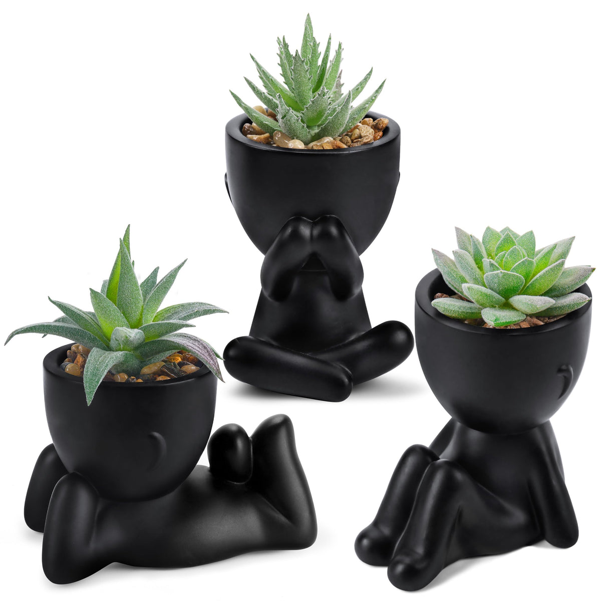3 Pack Fake Plants in Black Pots Living Room Decor