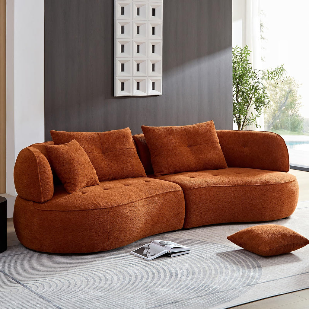 109''Curved Sectional Sofa, Boucle Fabric Sectional Sofa Couch, Fabric Upholstery Couch for with Pillows