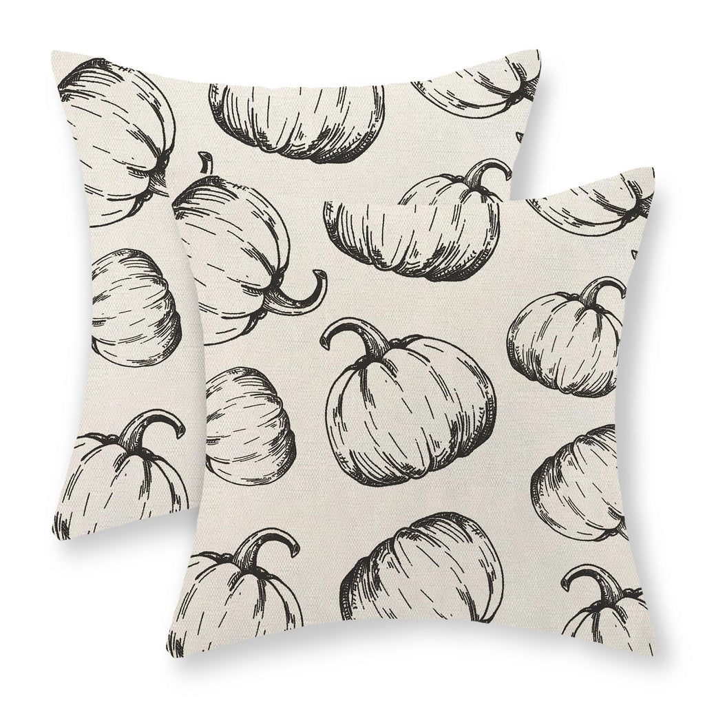 Fall Pillow Covers 18x18 Set of 2 Black Pumpkin Throw Pillow Covers Autumn Harvest Thanksgiving Decorations Outdoor