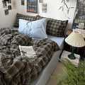 Vintage Buffalo Plaid Duvet Cover Set - 3 Piece Washed Cotton Bedding Set with Grid Pattern, Soft &