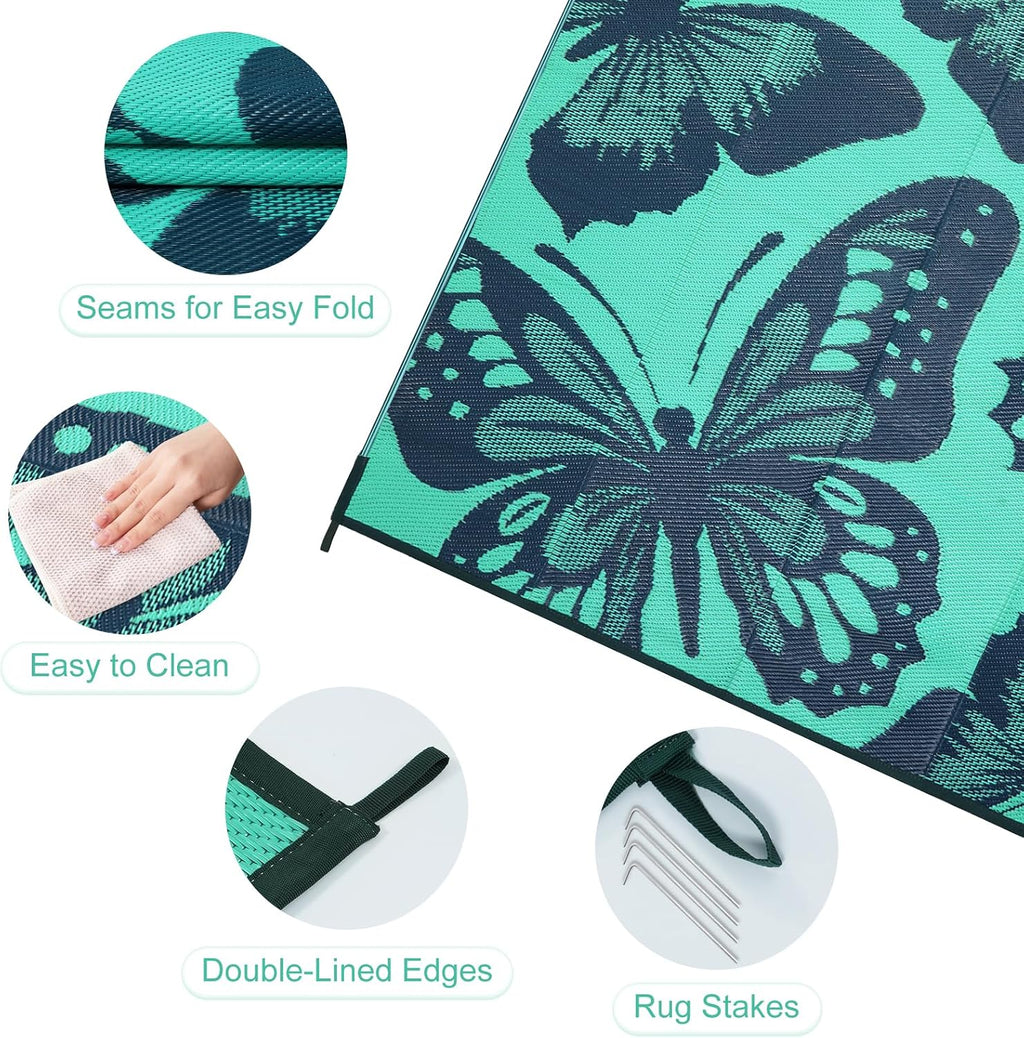 Outdoor Rug Waterproof 8x10 ft, Patio Plastic Straw Rugs for RV Camping, Reversible Mat Outside, Indoor Outdoor Large