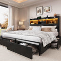 California King Size Bed Frame with 6 Storage Drawers and Headboard Wooden Platform Bed Frame with LED Lights and
