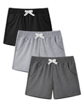 3 Pack Toddler Boys Shorts French Terry Pull-on Knit Short with Pocket Black+Light Gray+Dark Gray