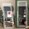 Full Length Mirror with Lights, 65" x 22" LED Floor, Full Body Dressing Standing, Hanging Mounted Mirror, Round White
