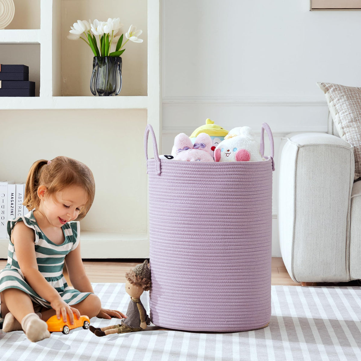 Purple Laundry Basket Hamper 60L Tall Lavender Hamper for Kids