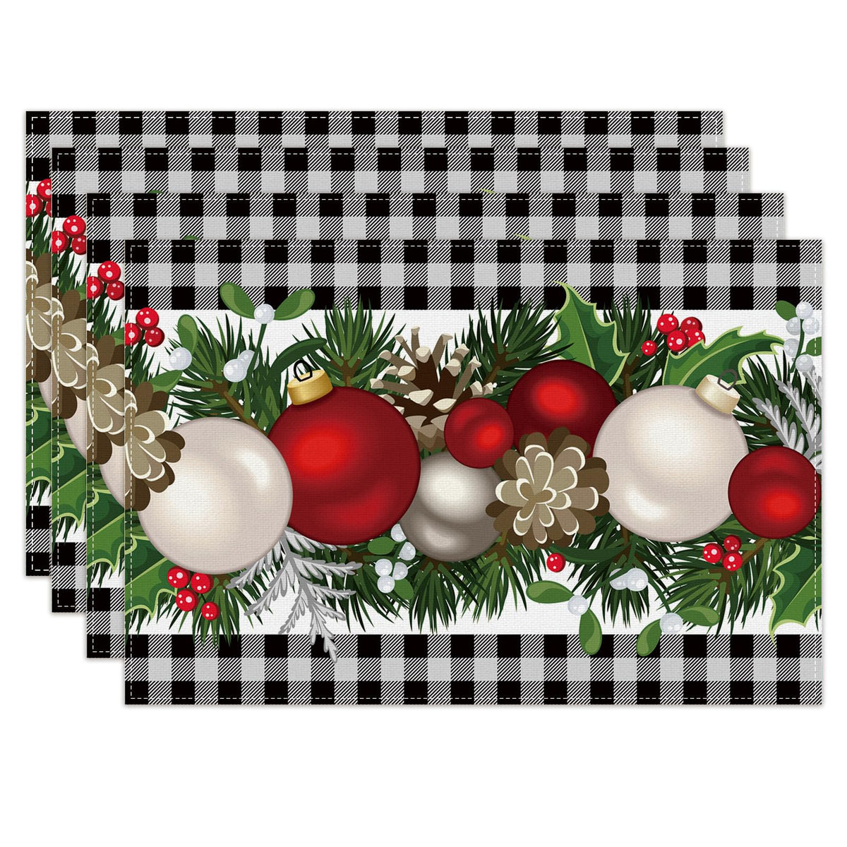 Christmas Placemats Set of 4, Xmas Decorations Decor