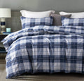 Comforter, 600 Thread Count Cotton Navy Blue & Grey Buffalo Pattern Blue Plaid Comforter Sets, Down