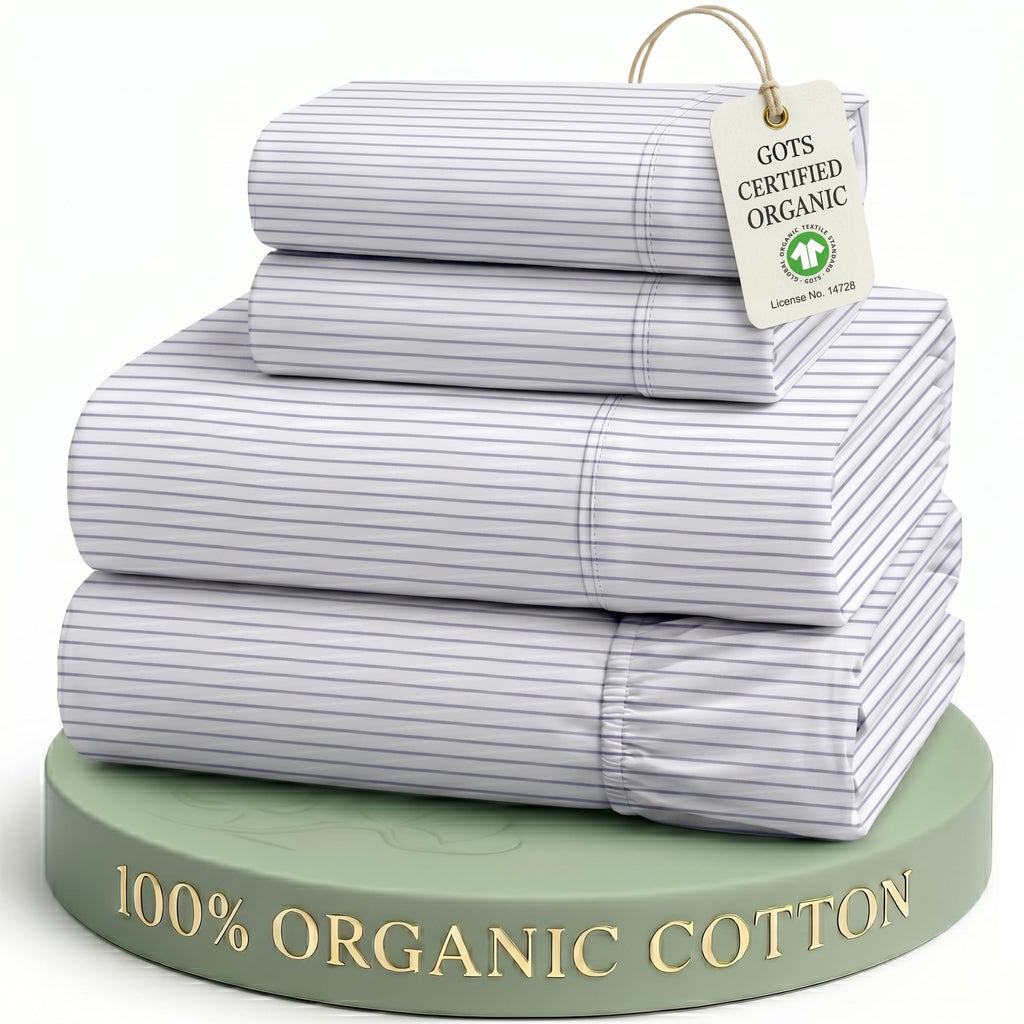Sheets 100% Organic Cotton 4pc Percale - Ticking Stripe