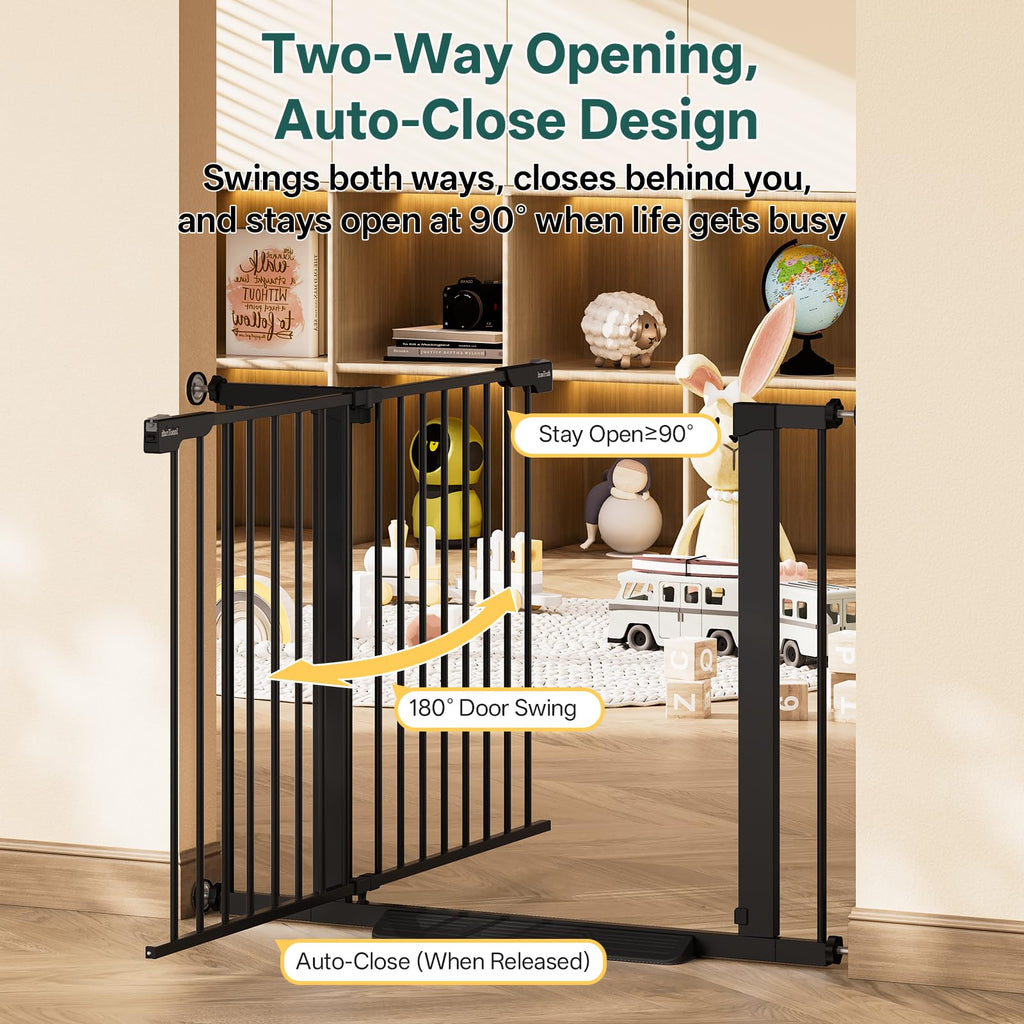 29.6-39.1 in Wide Baby Gate for Stairs and Doorways, Black