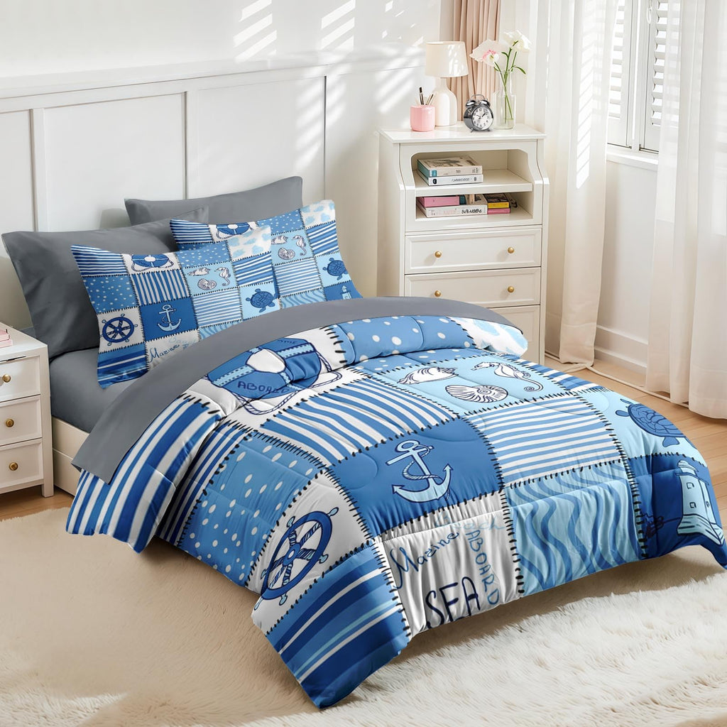 Comforter Set with Sheets, 5 Pieces Ocean Sea Bedding
