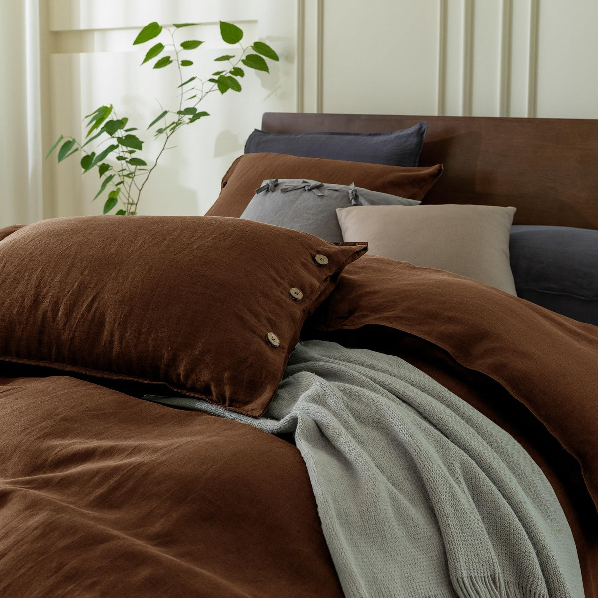 100% Pure Linen Duvet Cover Set 90X90Inch 3pcs (1 Duvet Cover, 2 Pillowcases) Soft and Breathable for All