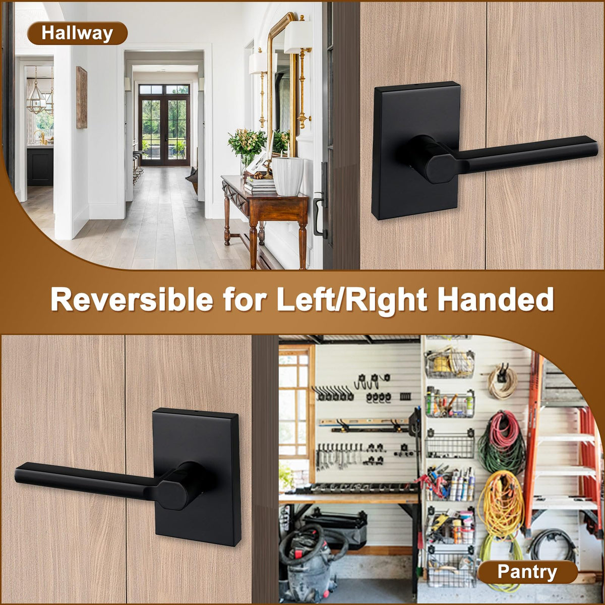Single Sided Dummy Door Handle for Closet or Pantry, Non-Turning Matte Black Reversible Interior Push/Pull Lever