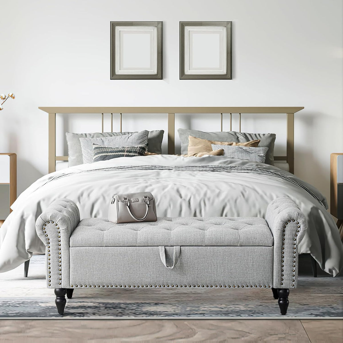 51" Bedroom Bench, End of Bed Bench with Button-Tufted Large Upholstered Storage Bench Ottoman Linen Window Benches