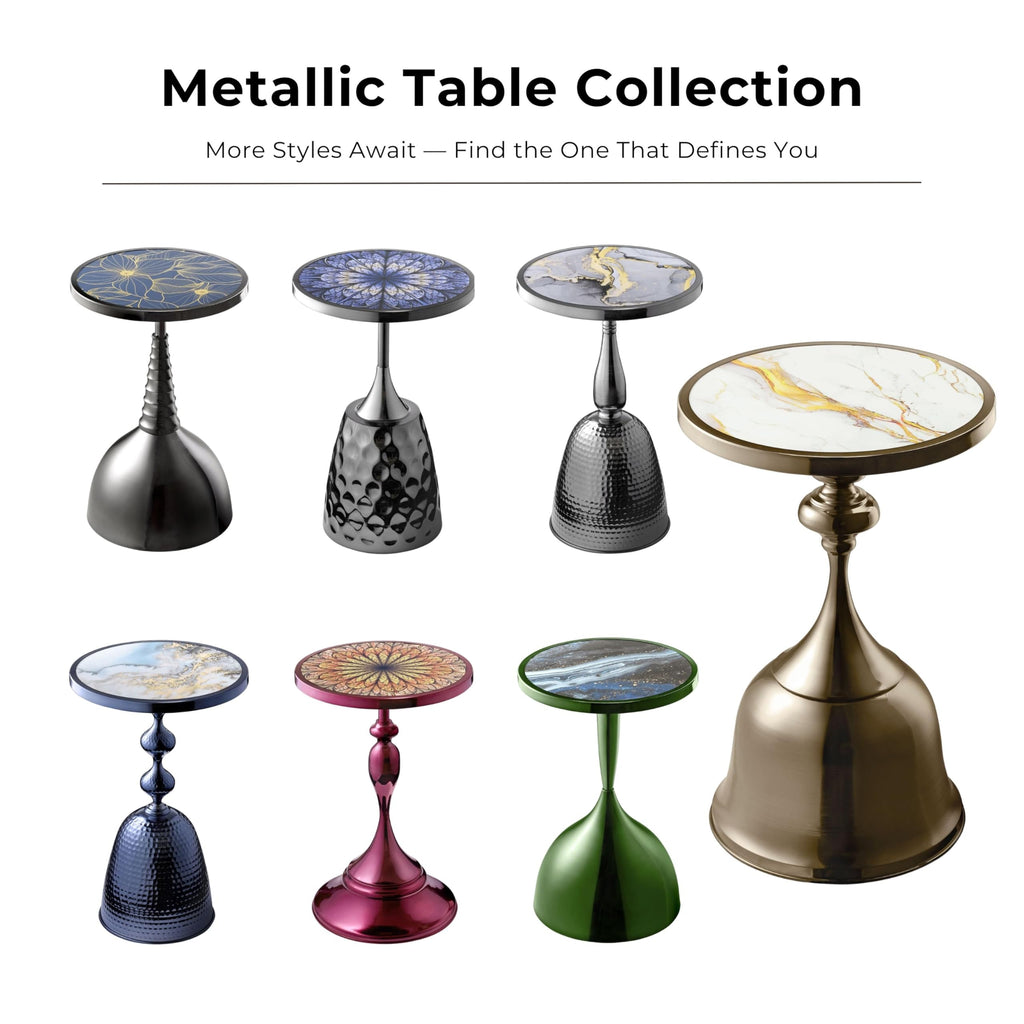 Inspired Saarinen Style Halric Modern 24" Tall Round with Decorated Tabletop and Iron Metal Base, Accent Furniture, Elegant Pedestal Stand