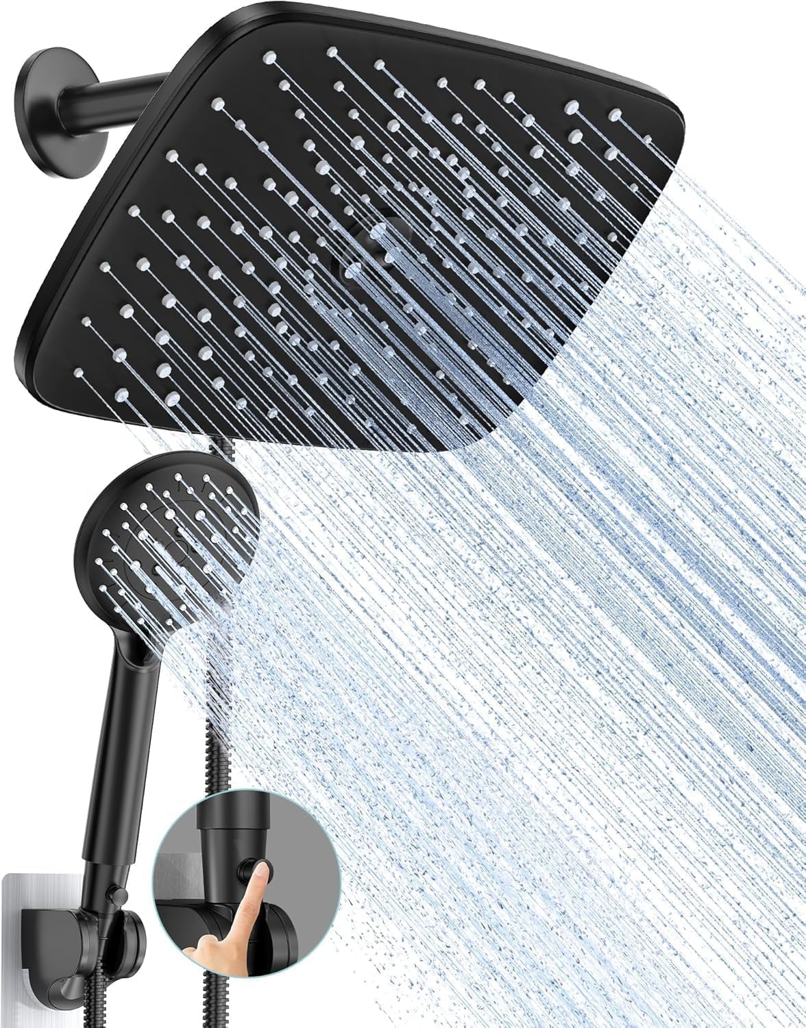 11.8 Inch Rain Shower Head with Handheld- High Pressure Dual Shower Heads with 5 Modes Handheld Spray Combo- Wide