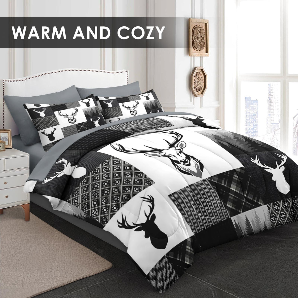Comforter Set with Sheets, 7 Pieces Woodland Deer Bedding