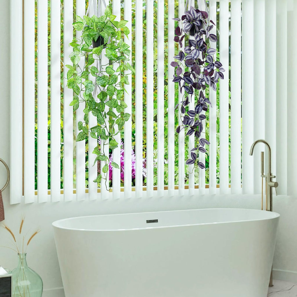 2Pack Small Fake Hanging Purple Plant Artificial Potted Plants Indoor 39-in Long Faux Dark Black Vine Plant for Shelf