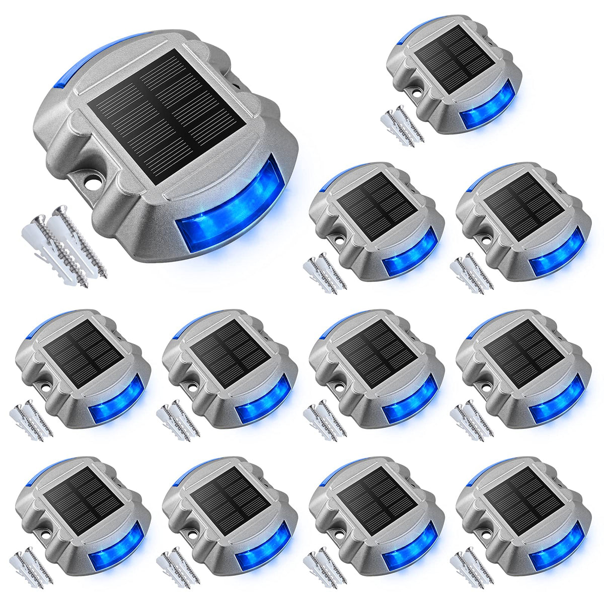 Solar Deck Driveway Dock Lights,Solar Pathway Lights,Blue 12 Pack