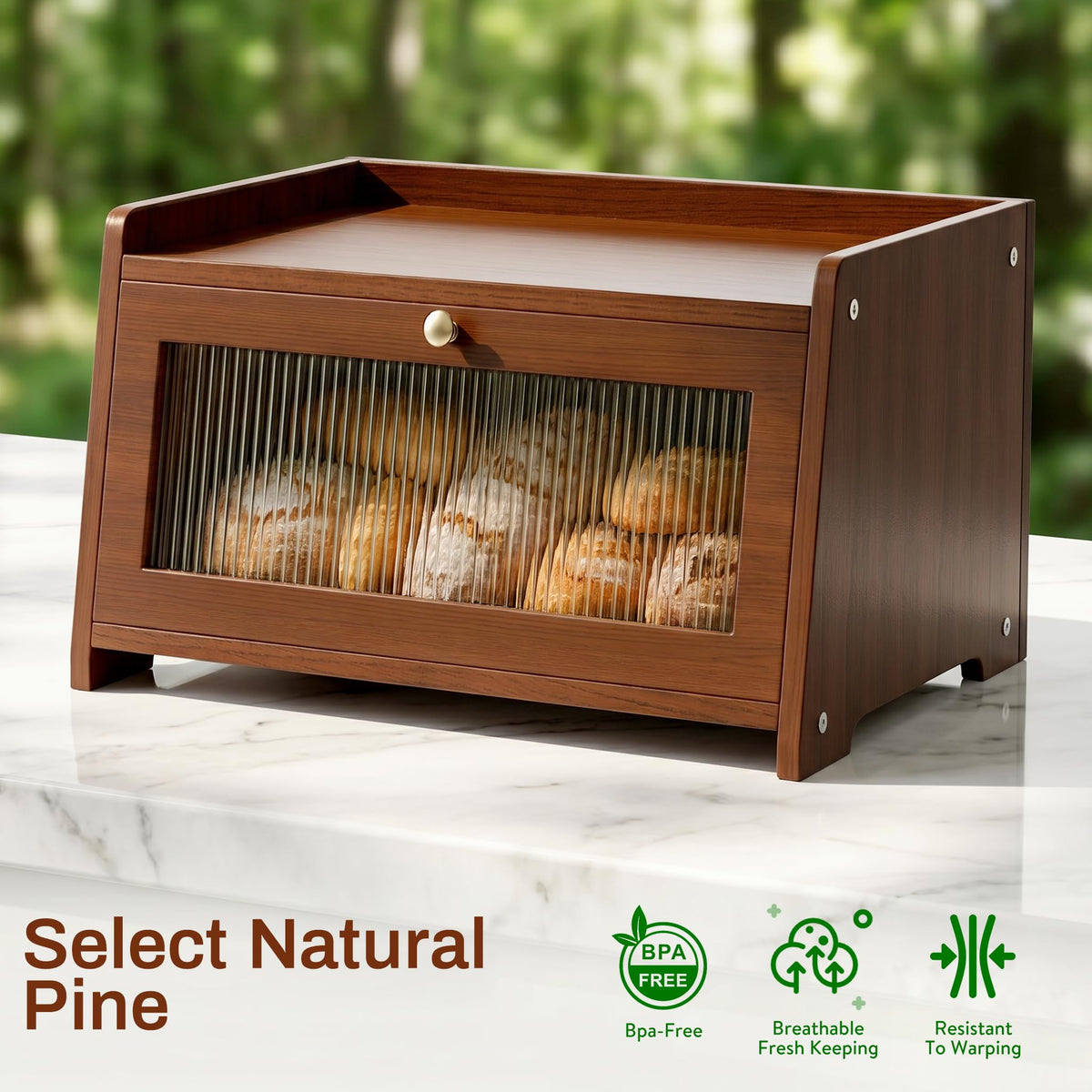 Bread Box - Wooden Countertop with Clear Acrylic View Window
